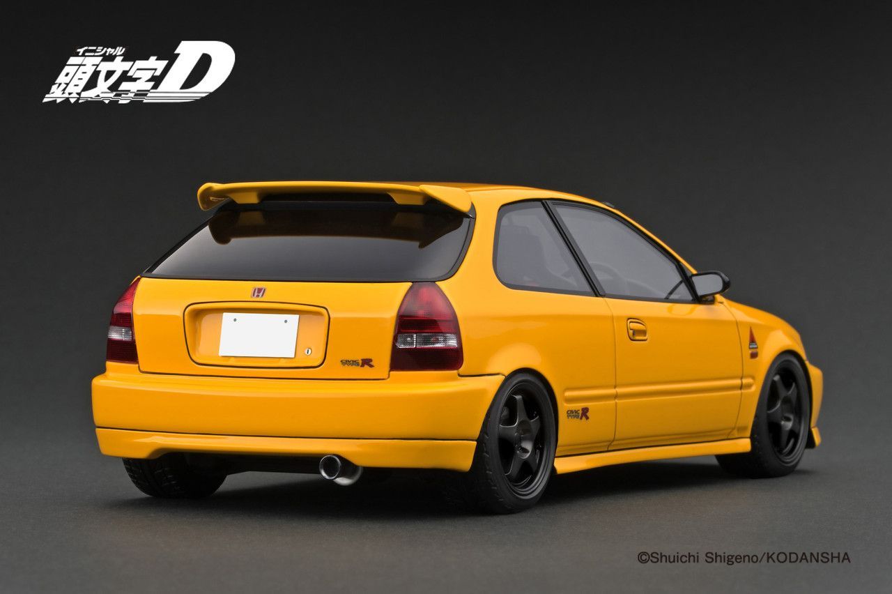 1280x852 18 Ignition Model Initial D Honda Civic (EK9) Type R (Yellow With Carbon Bonnet) Car Model