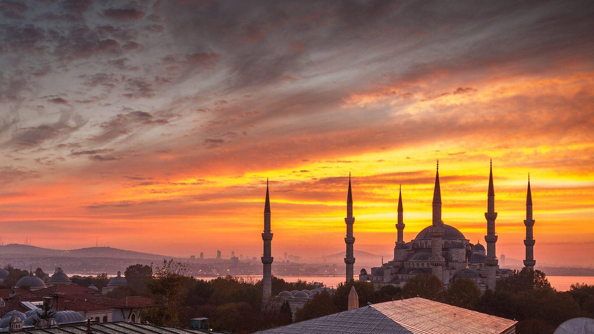 1920x1080 Hagia Sophia Orange Sky Wallpaper
