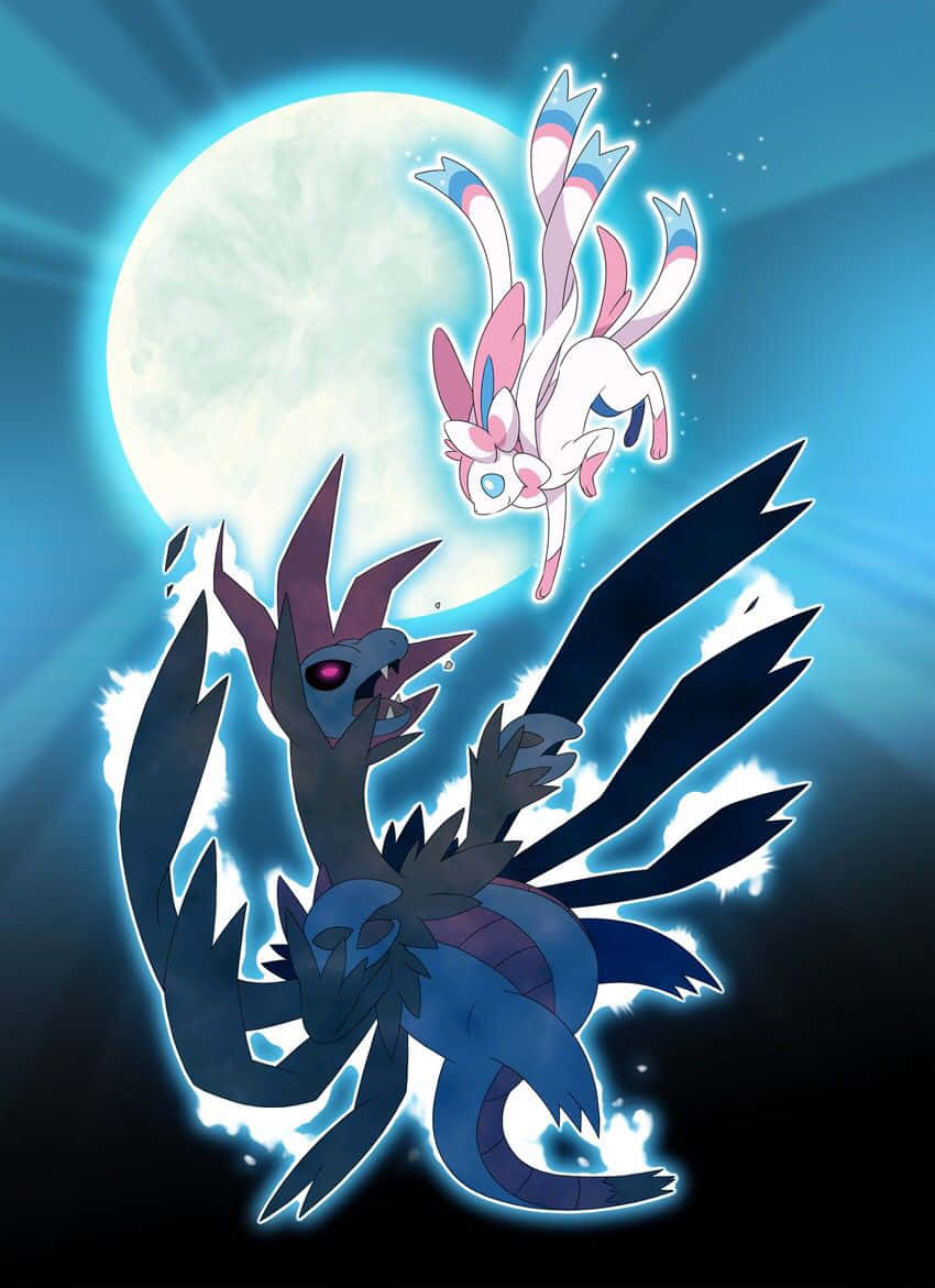850x1171 Download Pokémon Hydreigon With Sylveon Wallpaper