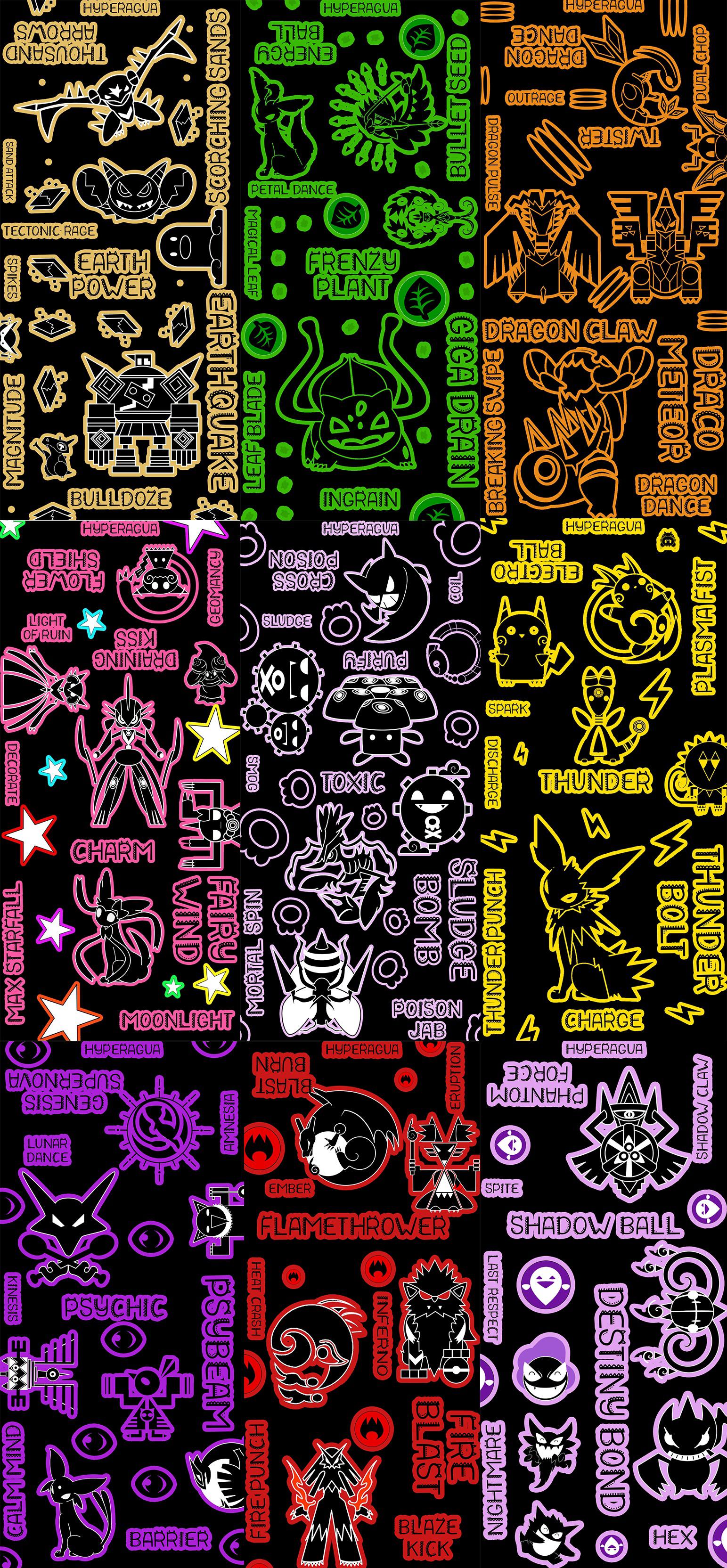 1543x3328 Mixed types Pokemon Phone Wallpaper [OC]