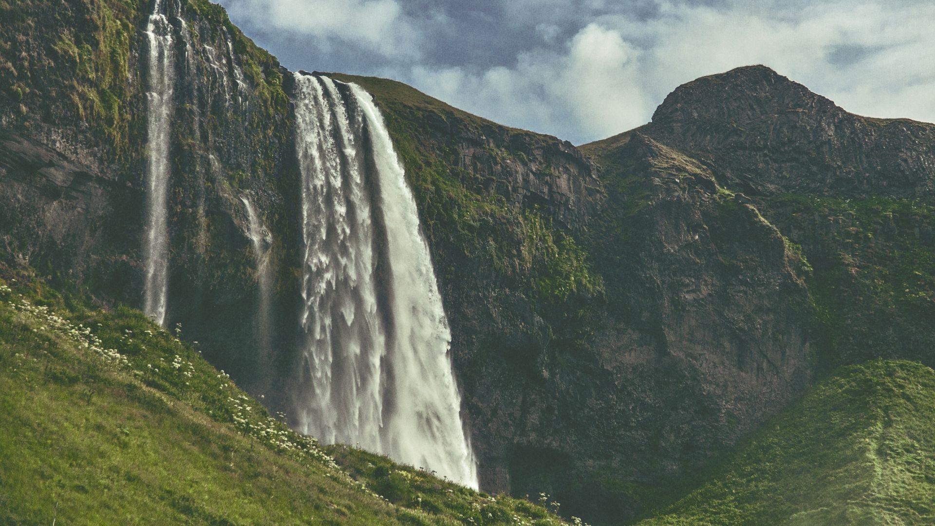 1920x1080 Full HD Wallpaper waterfall azores side view, Desktop