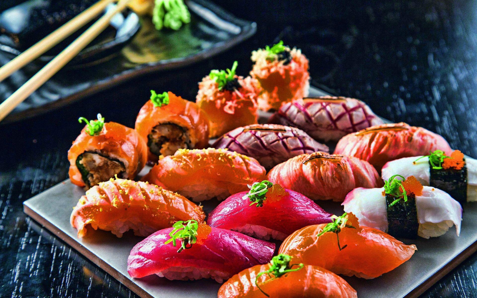 1920x1200 Download wallpaper sushi, asian food, rolls, fastfood
