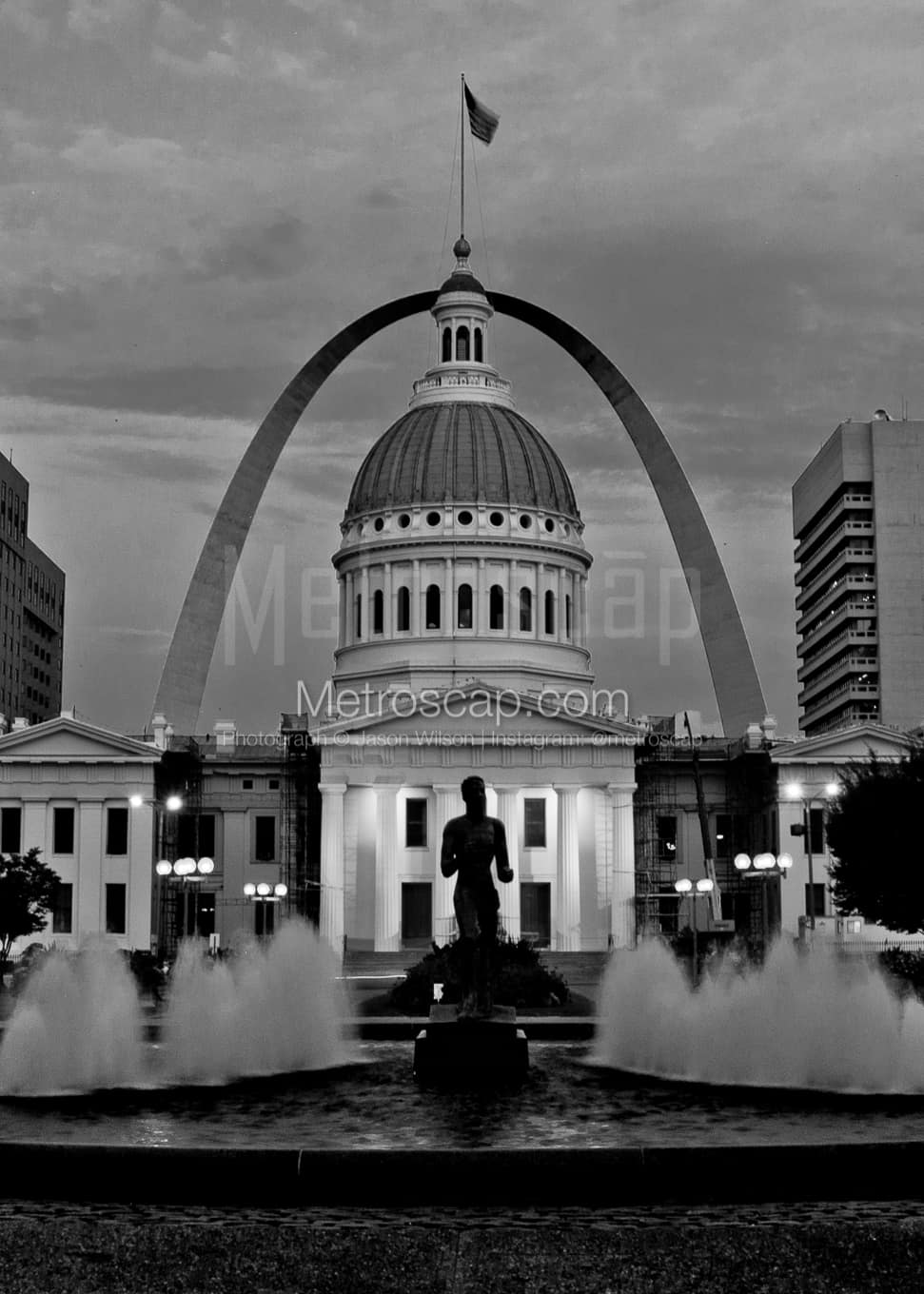 971x1360 St Louis Photography Black and White: The Gateway Arch over the Old Courthouse