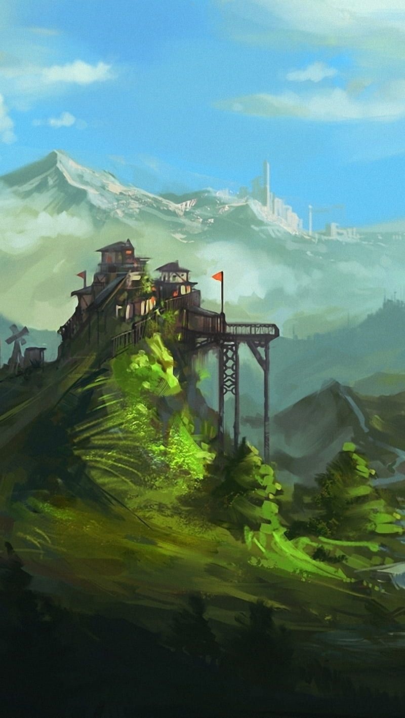 800x1418 Fantasy Landscape, anime, bonito, countryside, fantasy, landscape, painting, HD phone wallpaper