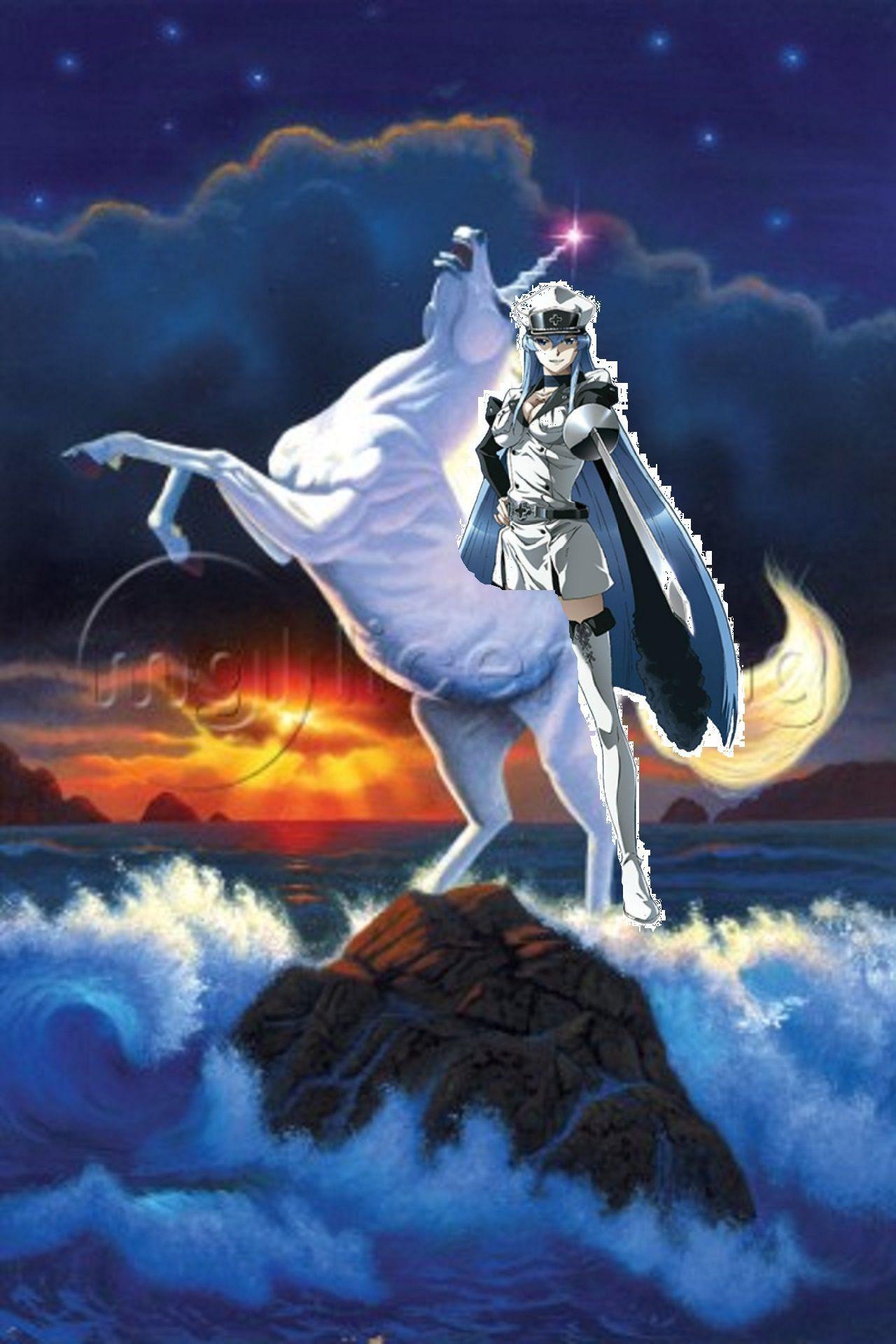 1280x1920 Akame Ga Kill Image Esdeath Rides On An White Unicorn