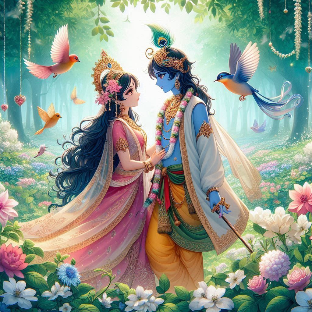 1024x1024 Radha Krishna Anime Wallpaper