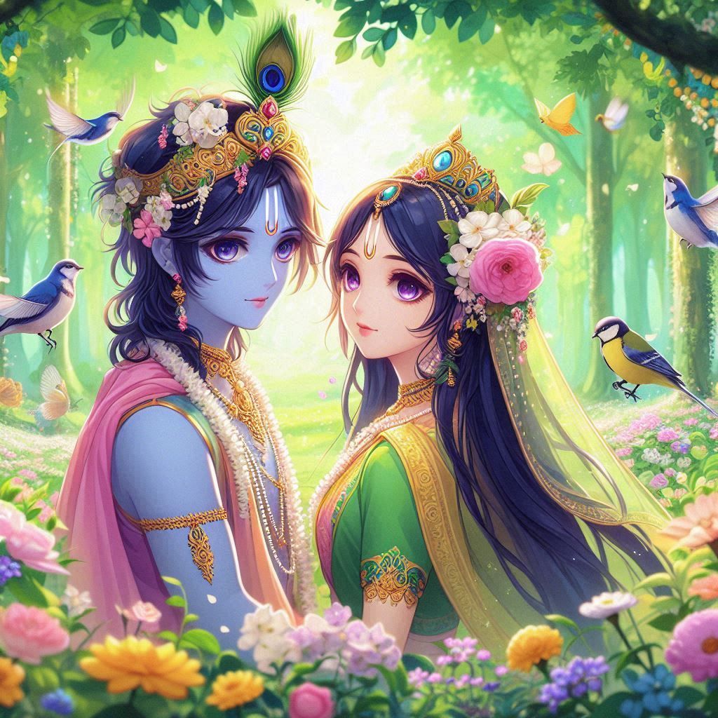 1024x1024 Radha Krishna Anime Wallpaper