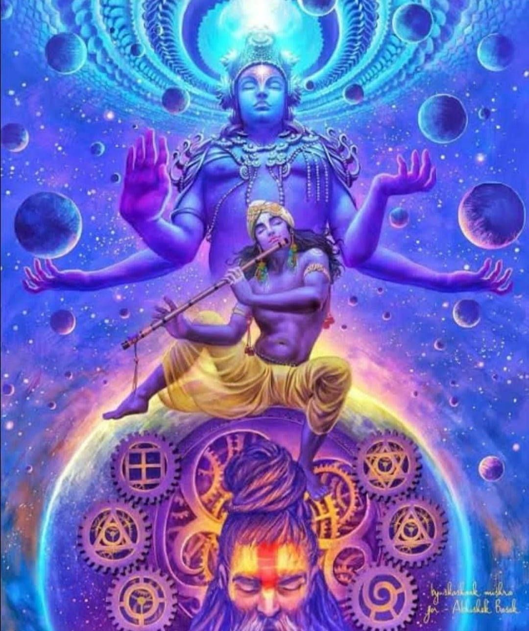 1080x1288 Lord Krishna Ji In Galaxy Wallpaper