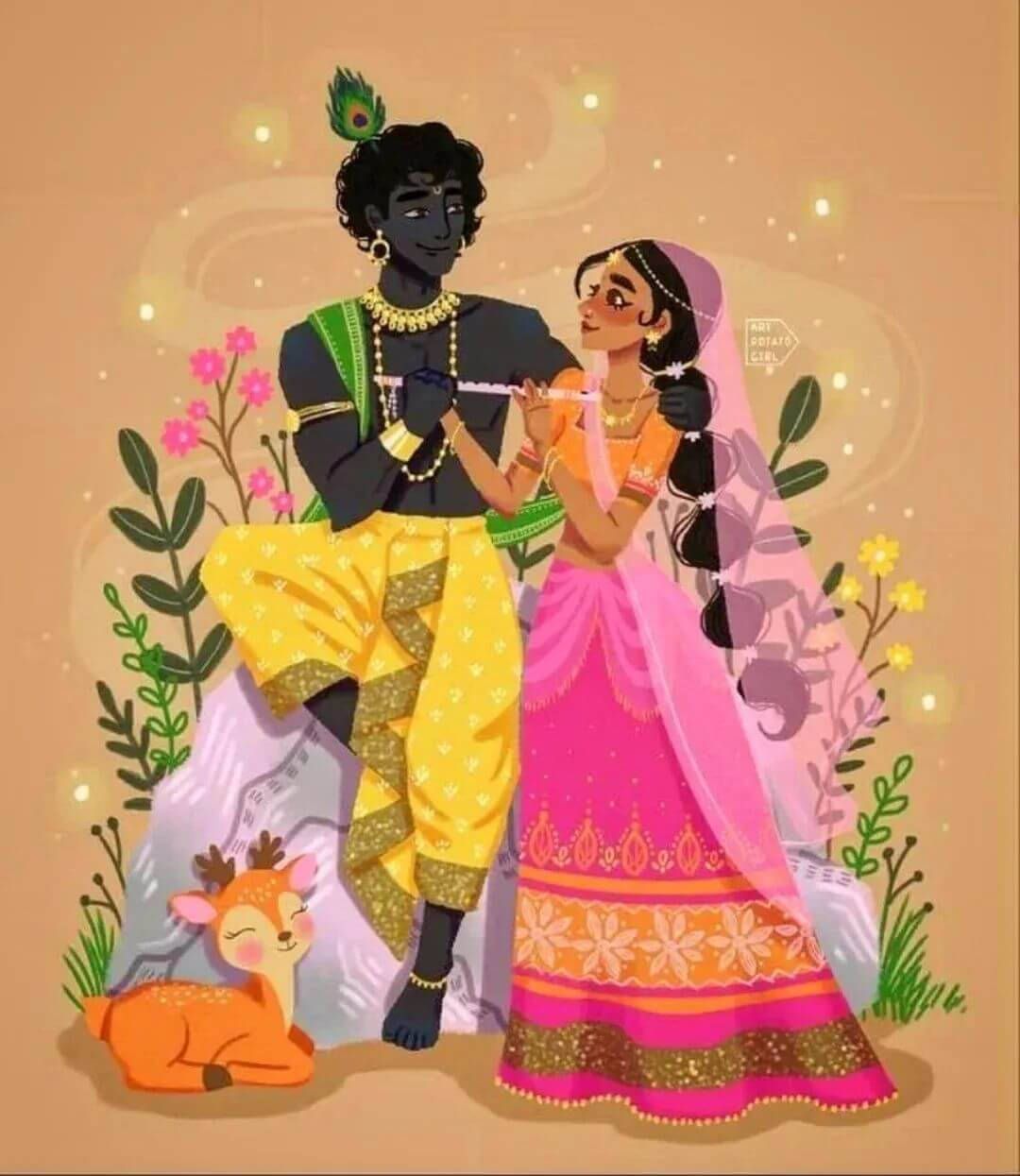1080x1245 Download Cute Radha Krishna 3D Art Wallpaper