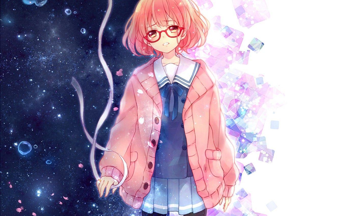 1332x850 Wallpaper girl, anime, petals, tears, art, tape, kyoukai no