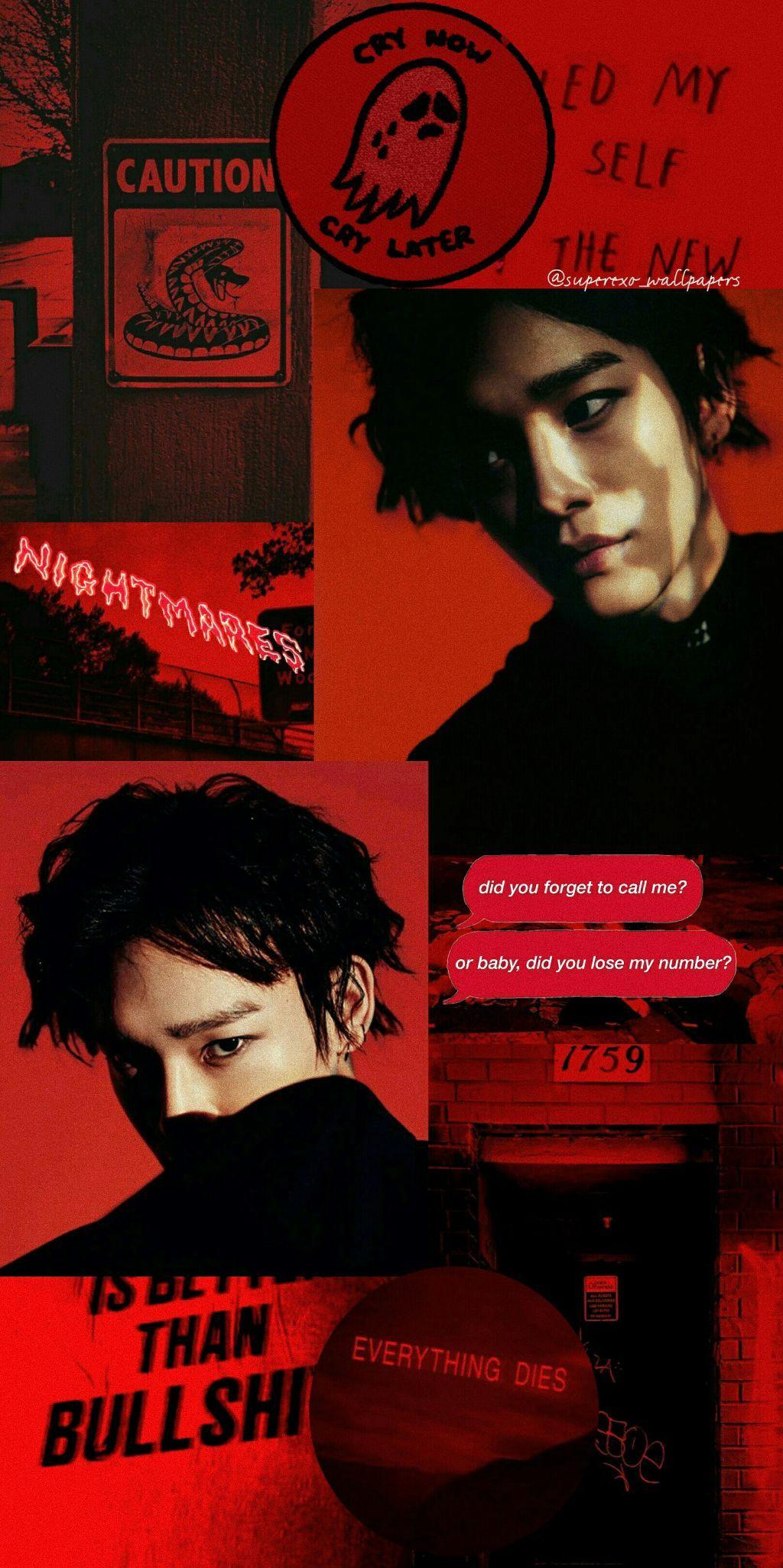 1024x2050 freetoedit chen exo wallpaper red black exol kimjongdae