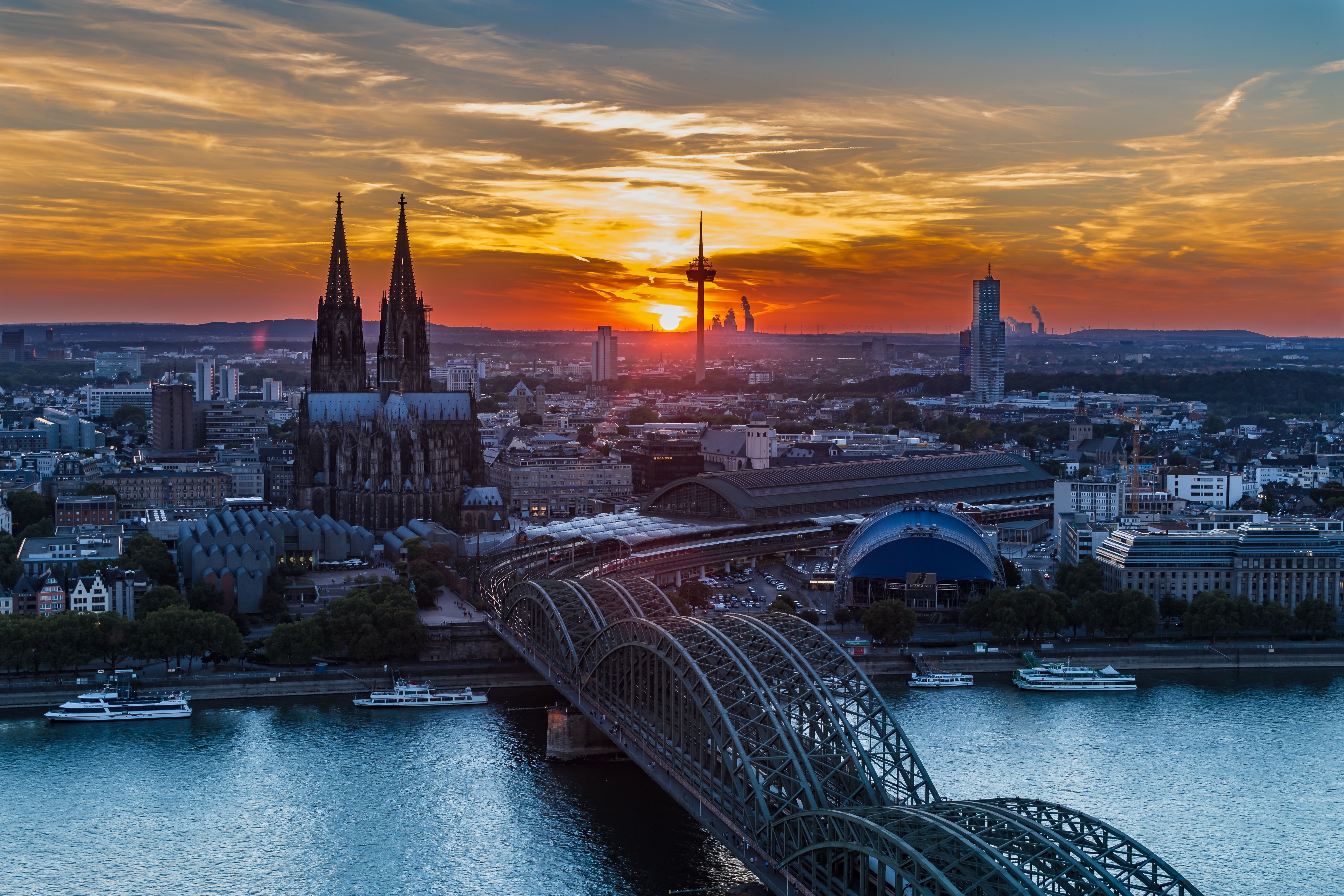 6000x4000 Download Hohenzollern Bridge City Germany River Bridge Sunset Man Made Cologne 4k Ultra HD Wallpaper