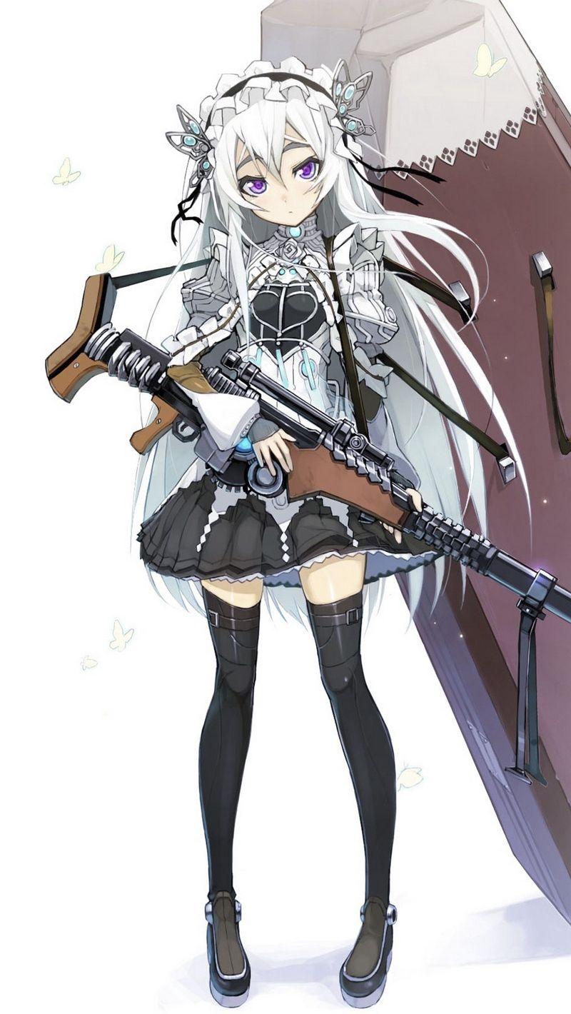 800x1420 Download wallpaper 800x1420 girl, blonde, weapons, dress