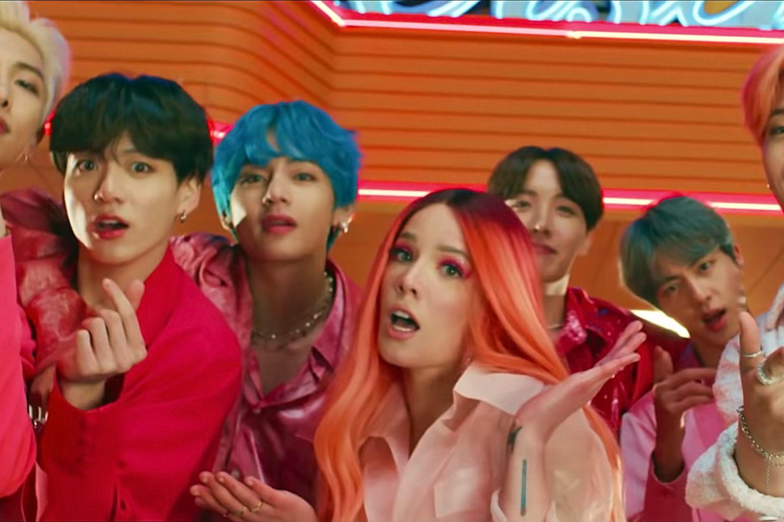 1555x1036 Watch BTS Party With Halsey in “Boy With Luv” Video