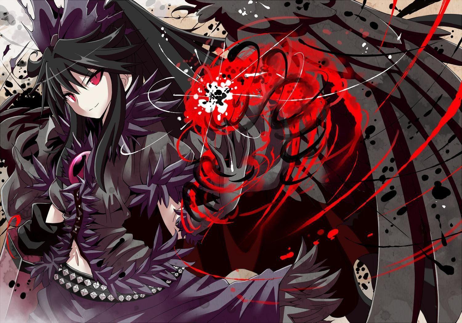 1500x1050 Touhou wings red eyes anime Reiuji Utsuho anime girls black