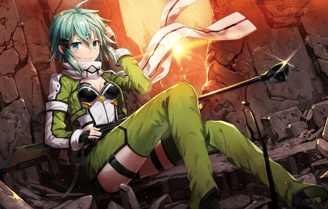 1332x850 Wallpaper girl, weapons, anime, art, Sword Art Online, Gun