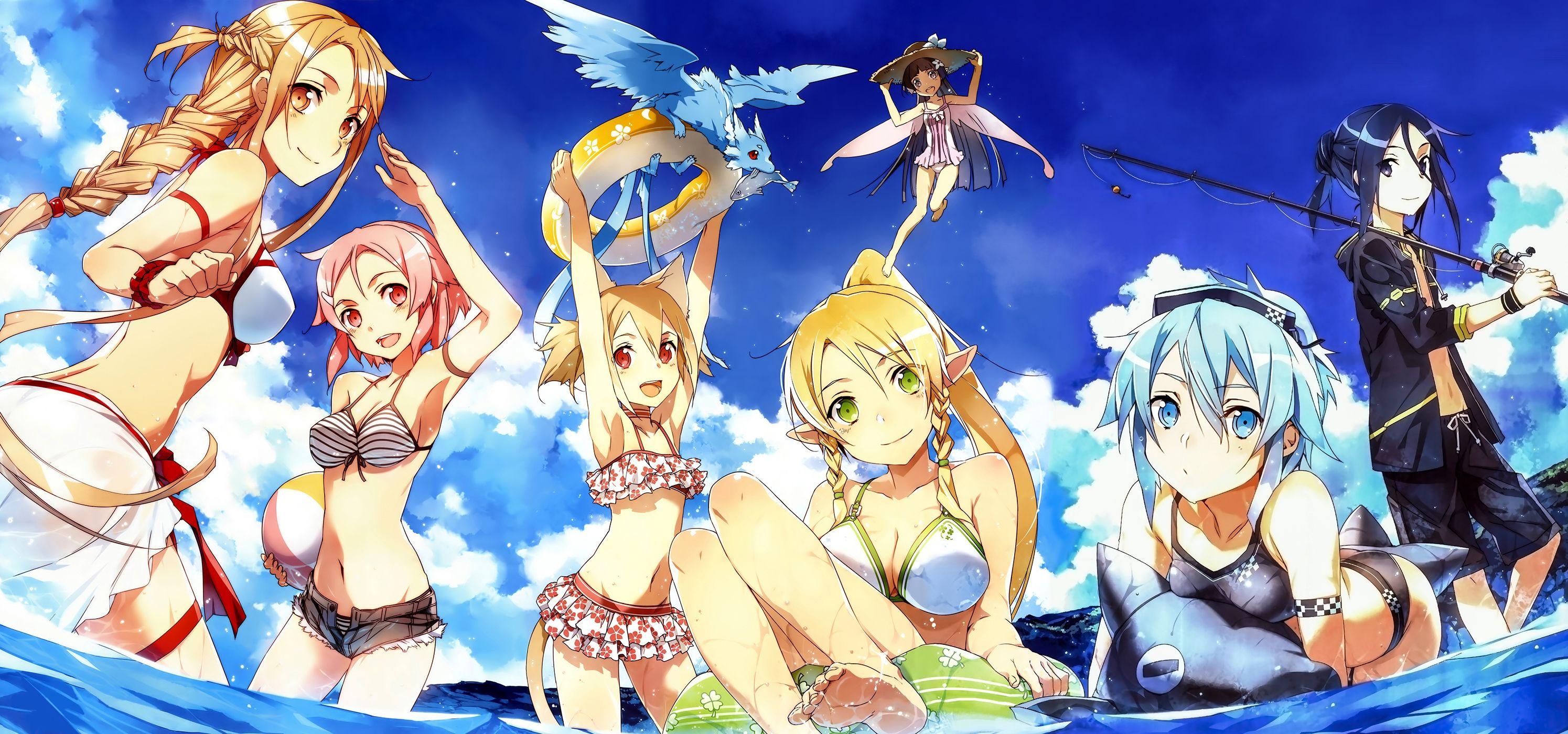 2990x1400 sword, Art, Online, Abec, Animal, Ears, Ayano, Keiko, Bikini