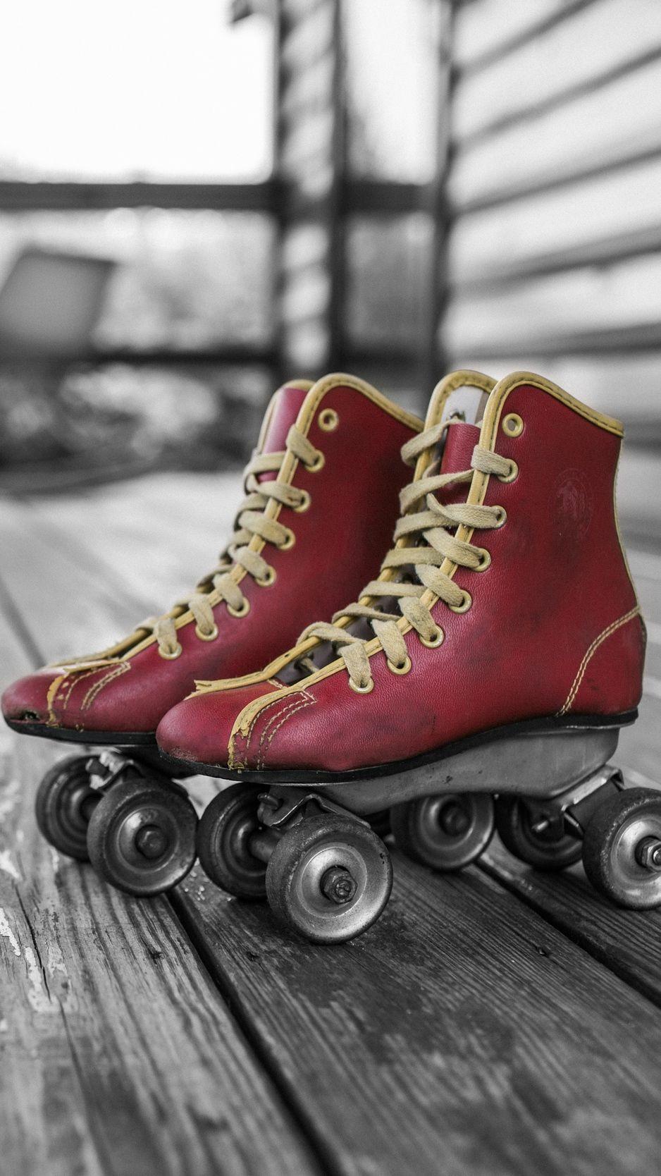 938x1668 Download wallpaper 938x1668 rollers, skates, retro, red