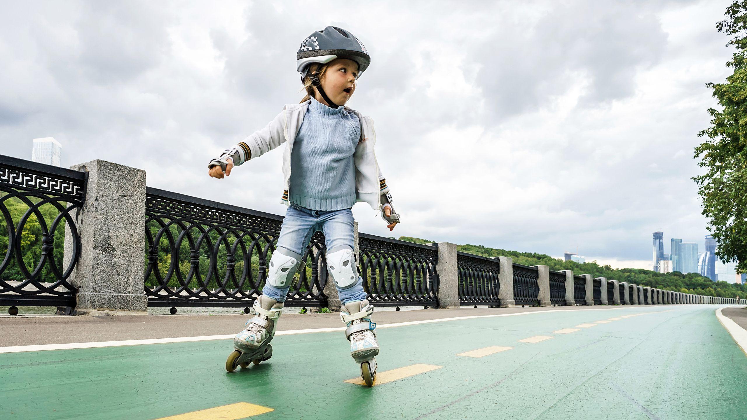 2560x1440 Desktop Wallpaper Little girls Helmet child Roller skates