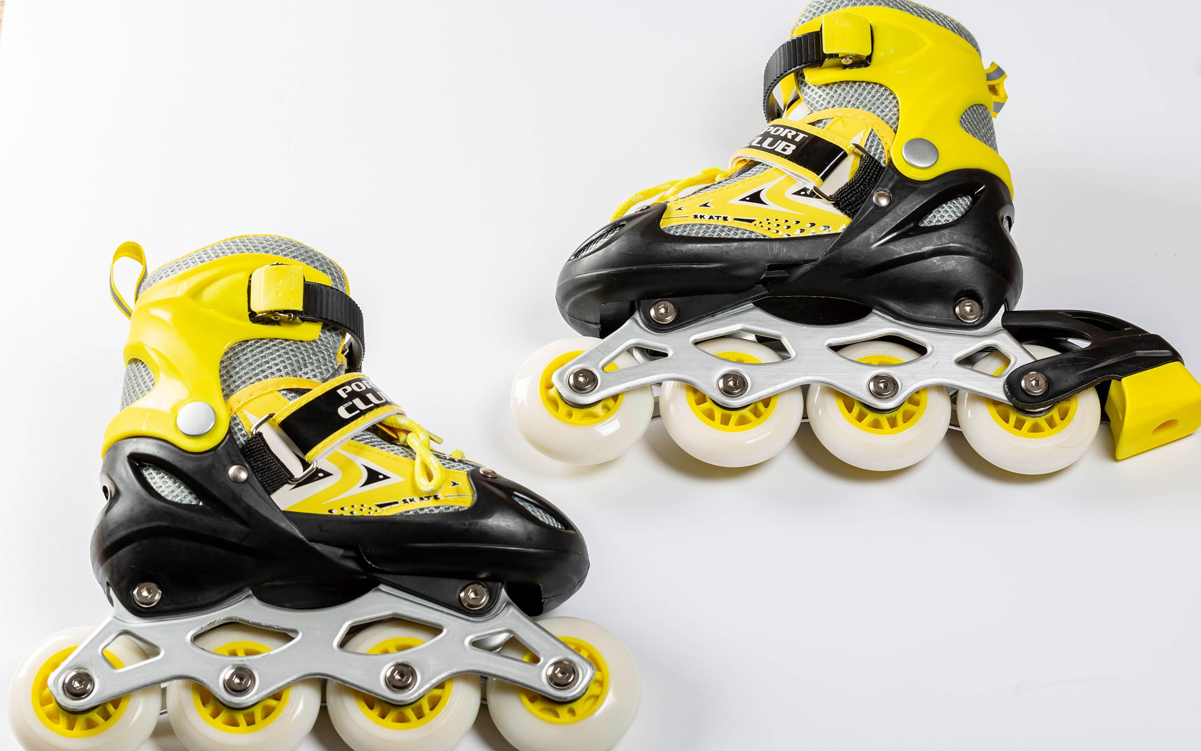 3840x2400 image Sport Roller skates Closeup Gray background 3840x2400