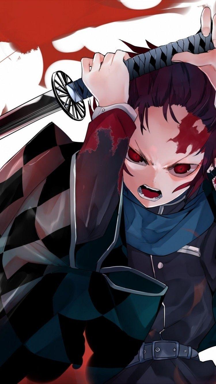 750x1334 Download 750x1334 Kamado Tanjirou, Kimetsu No Yaiba, Mask