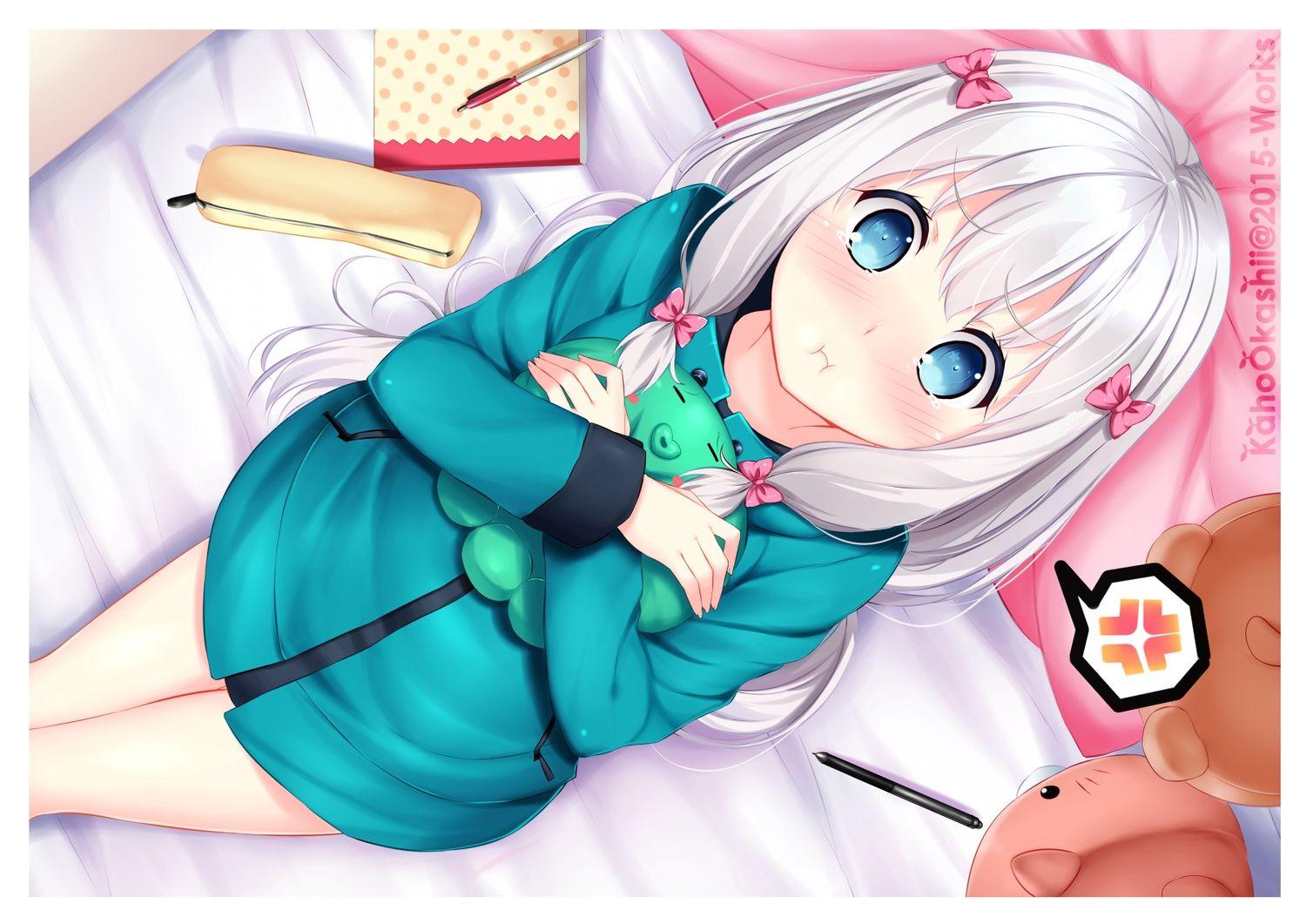 1500x1061 Bed Blue Eyes Blush Bow Eromanga Sensei Izumi Sagiri Kaho