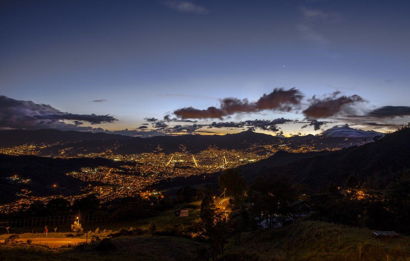 1332x850 Wallpaper night, the city, lights, panorama, Colombia