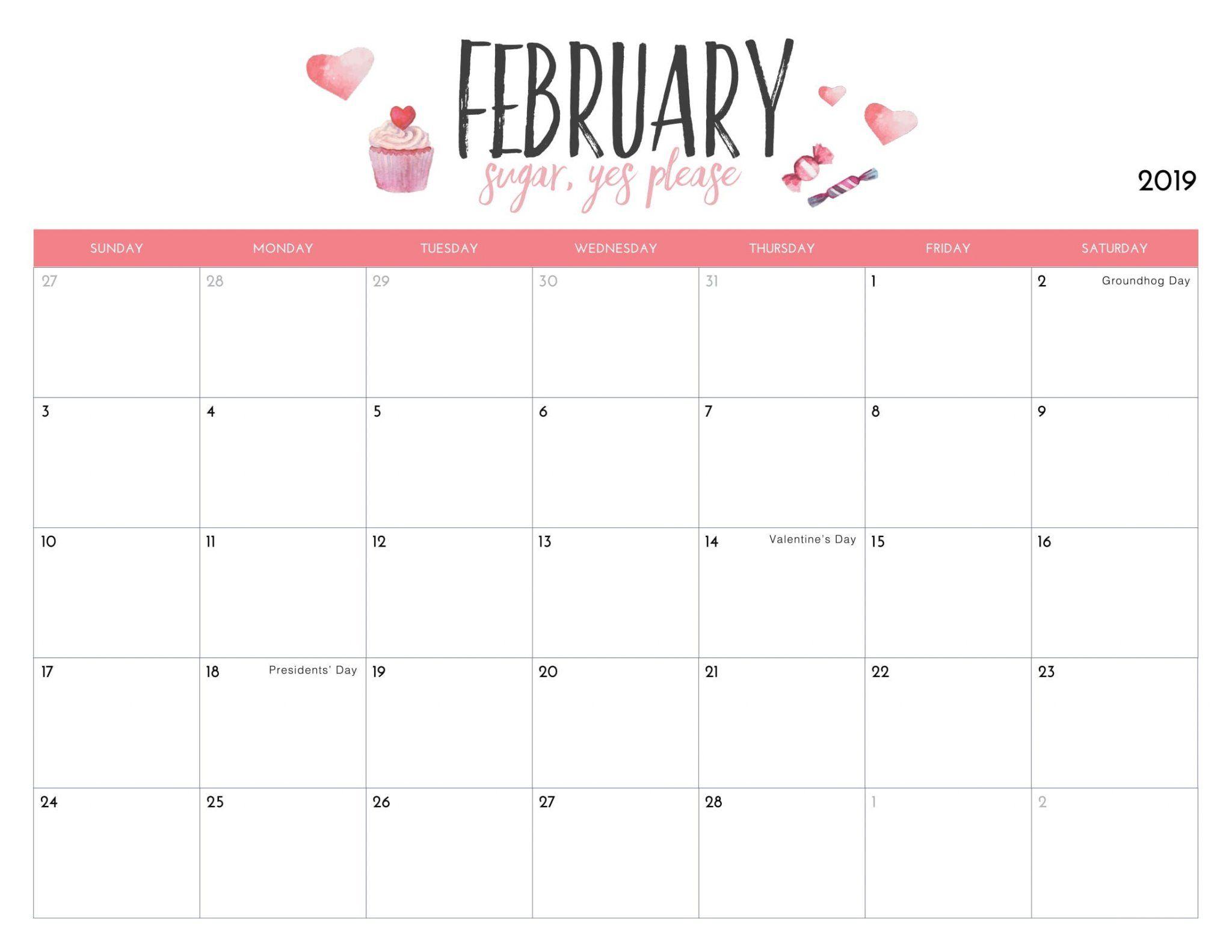 2048x1583 Cute February 2019 Calendar. Calendar 2019 printable, 2019