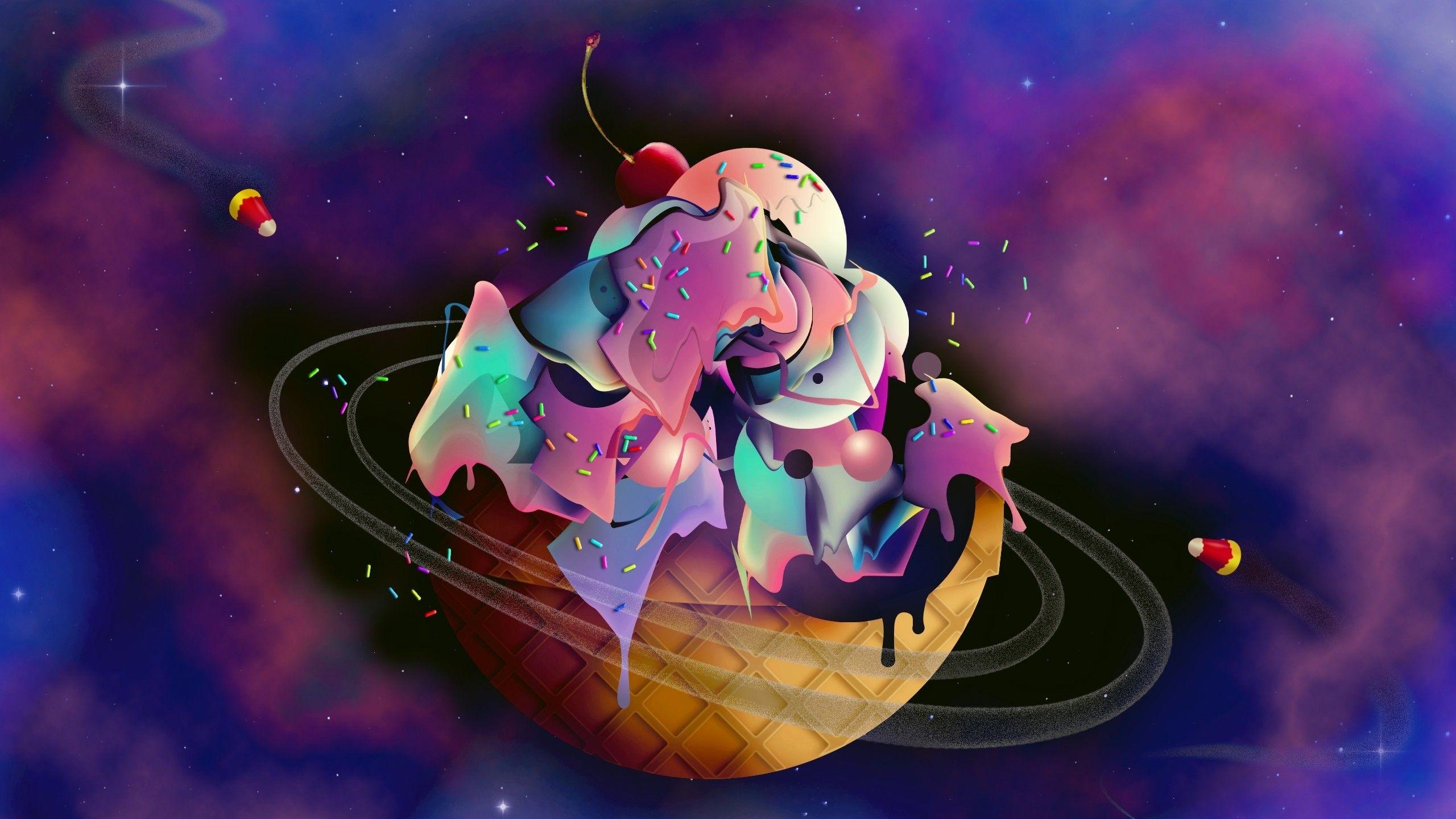 2560x1440 Ice cream, Berries, Abstraction wallpaper