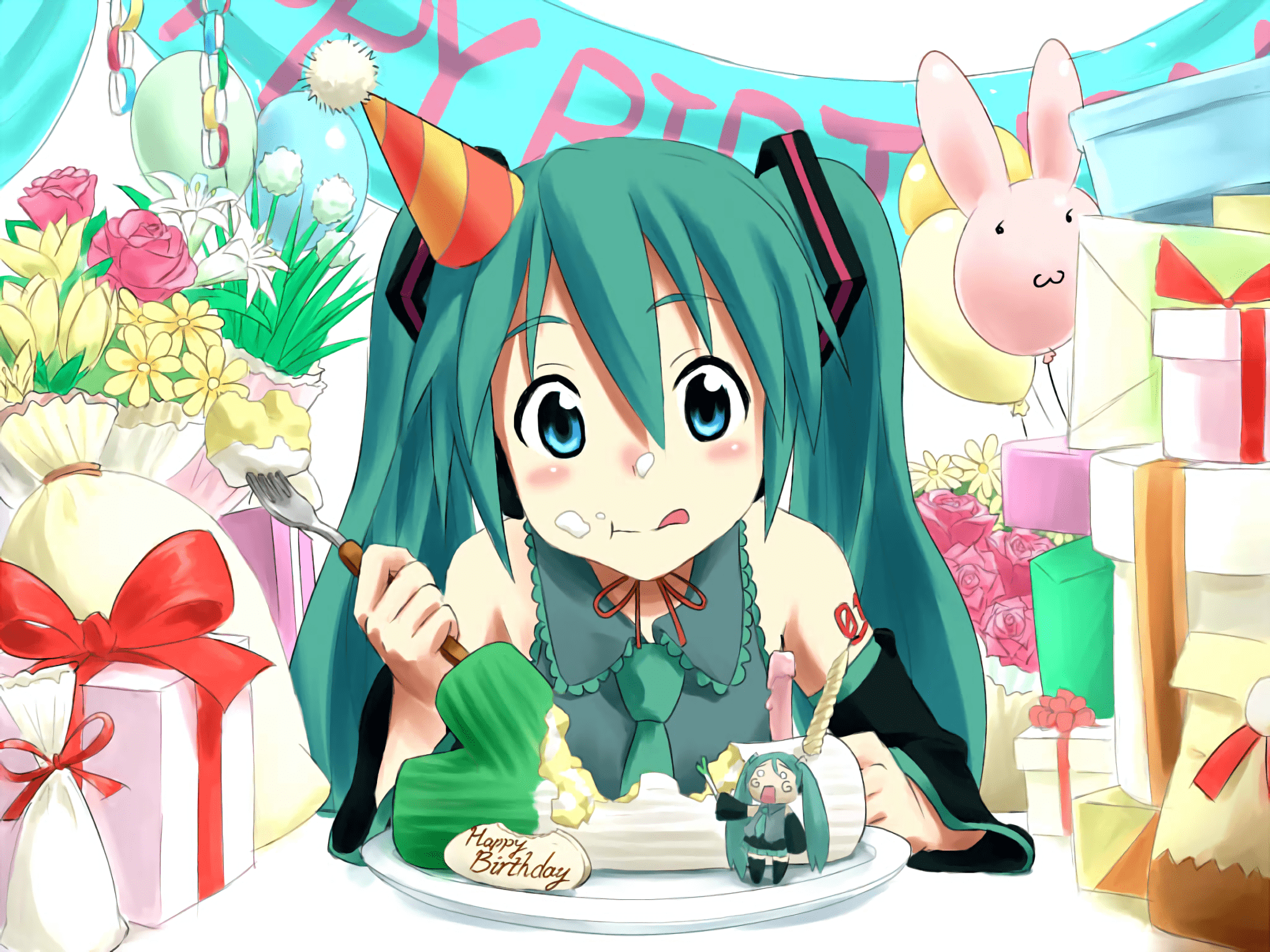 Blue Background Anime Cake Birthday Card | Boomf