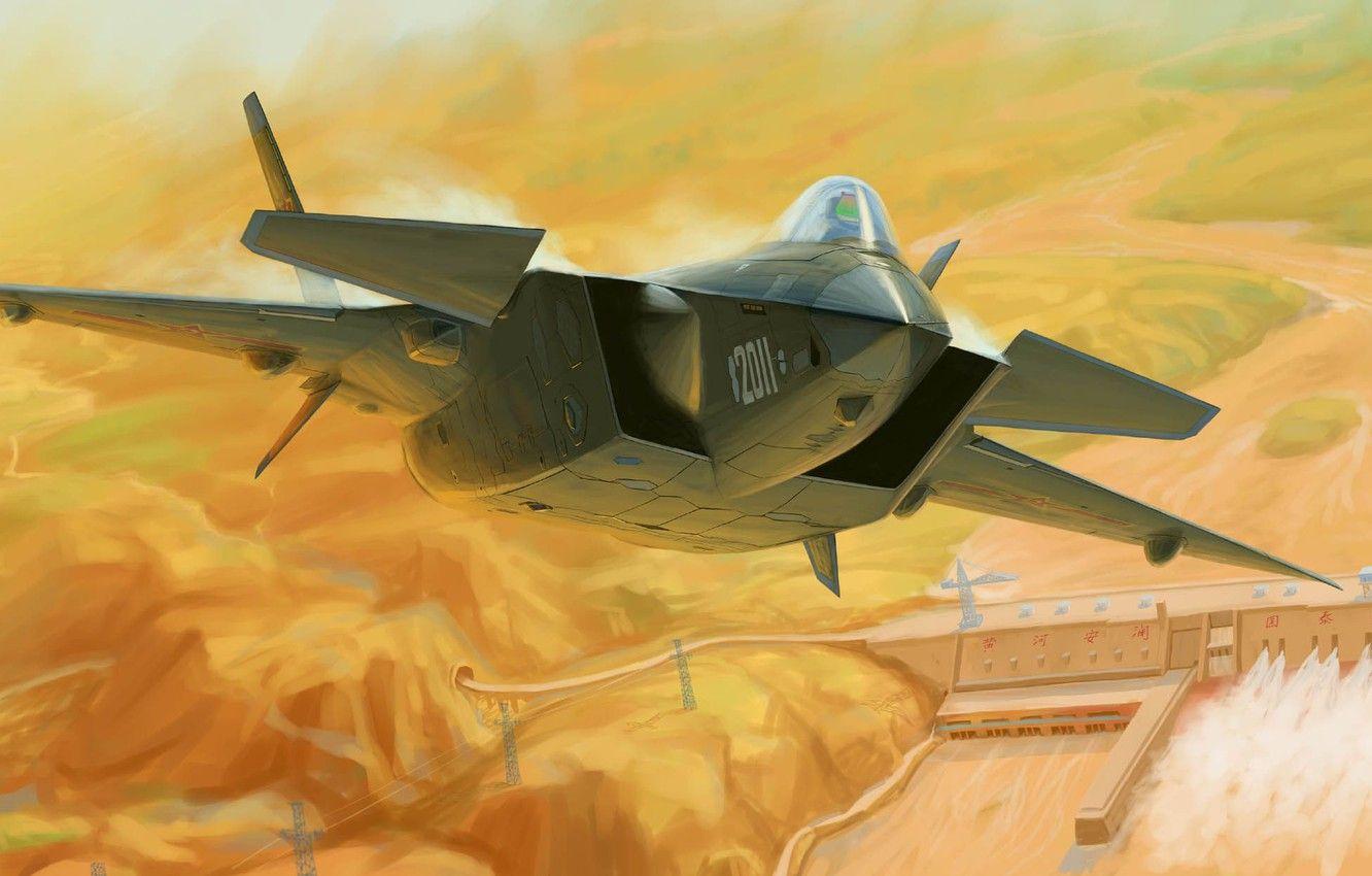 1332x850 Wallpaper art, dam, China, flight, the plane, J- Chengdu