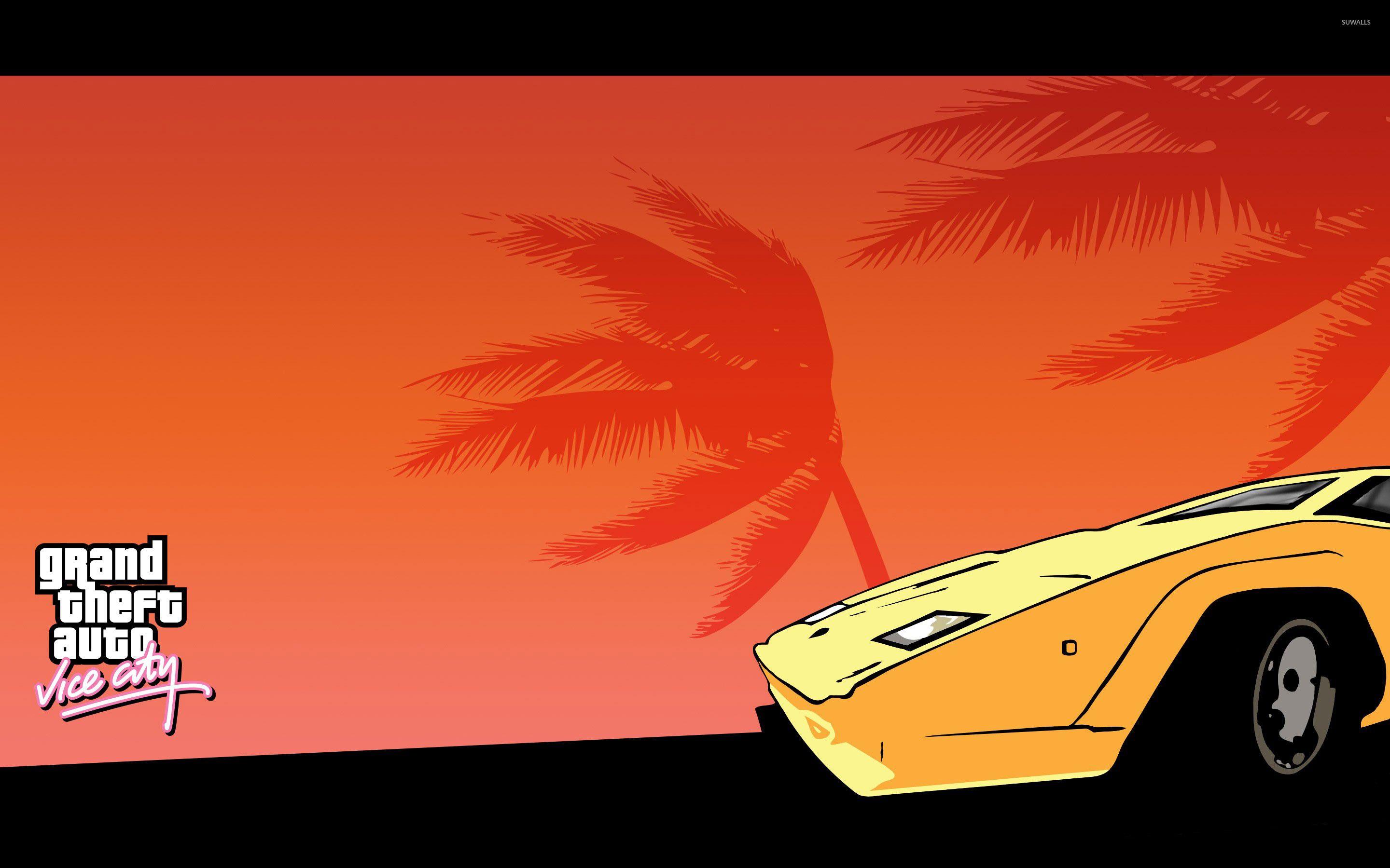2880x1800 Yellow Lamborghini in Vice City wallpaper wallpaper