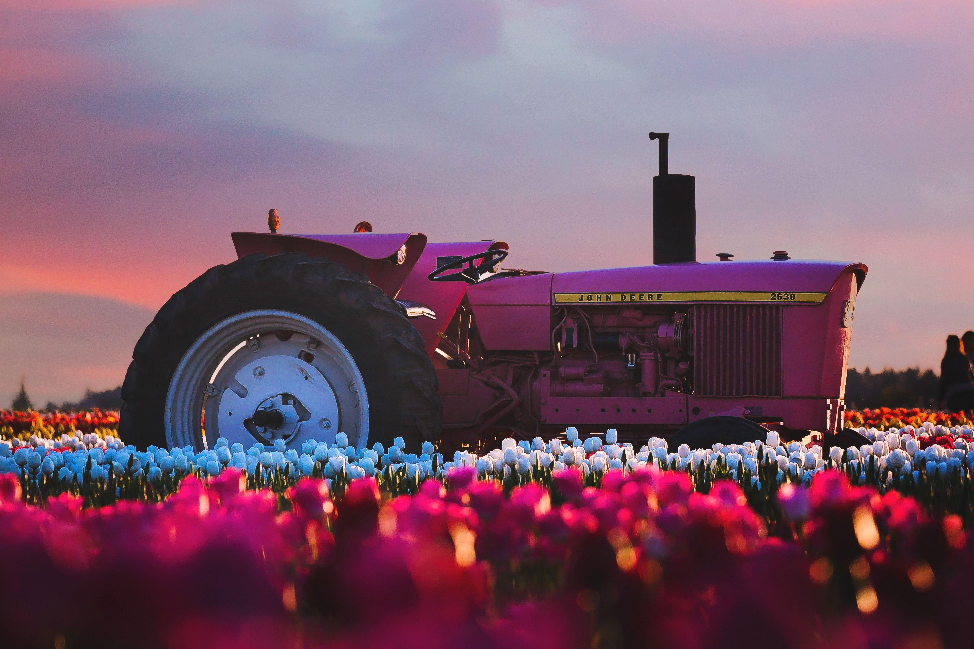 3840x2560 John Deere Tractor Flower Farm 4K Wallpaper and Free