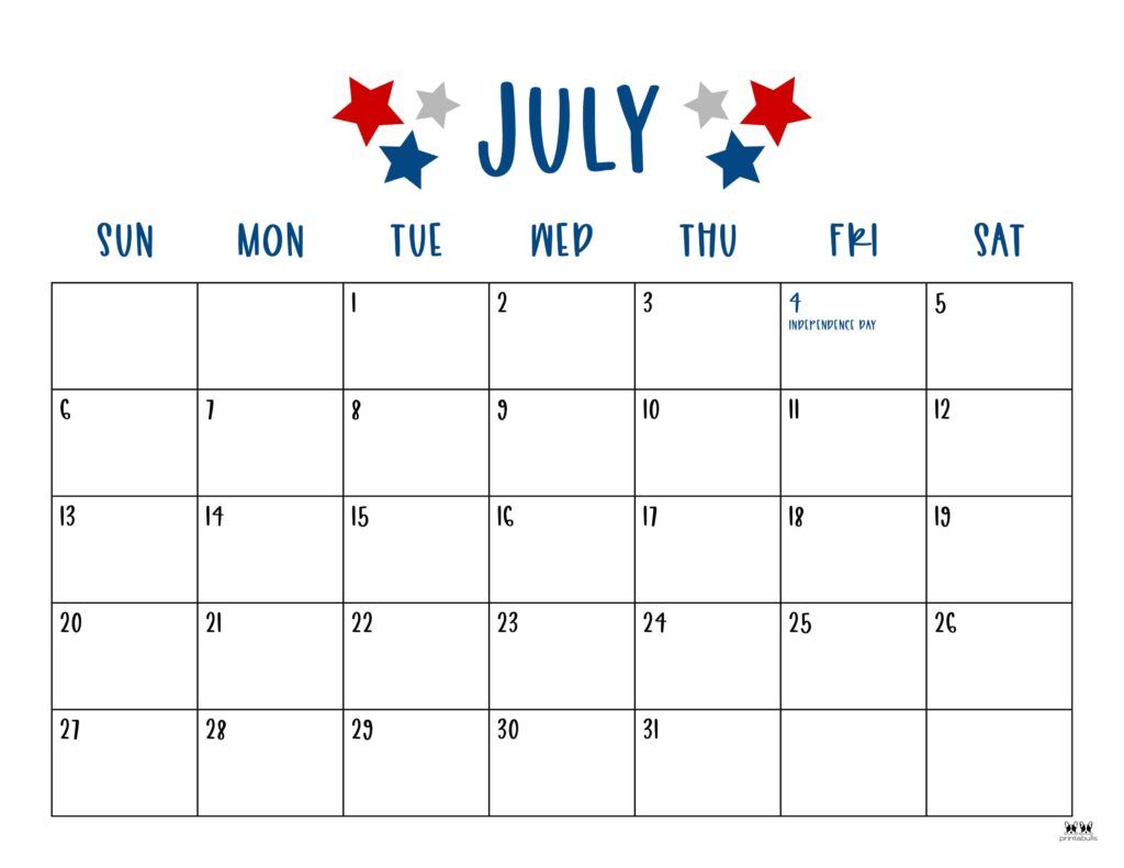 1024x791 July 2025 Calendars FREE Printables