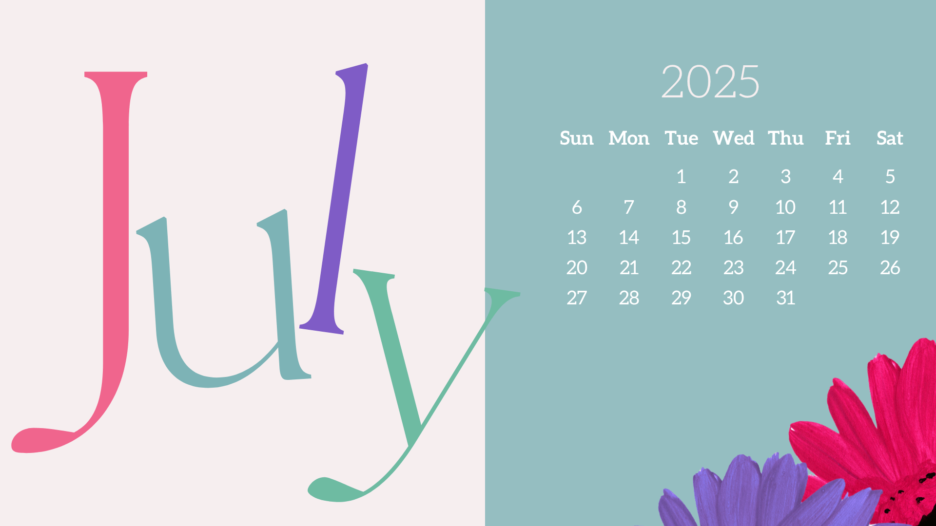 1920x1080 Free July 2025 Desktop Calendar Background (EASY DOWNLOAD)