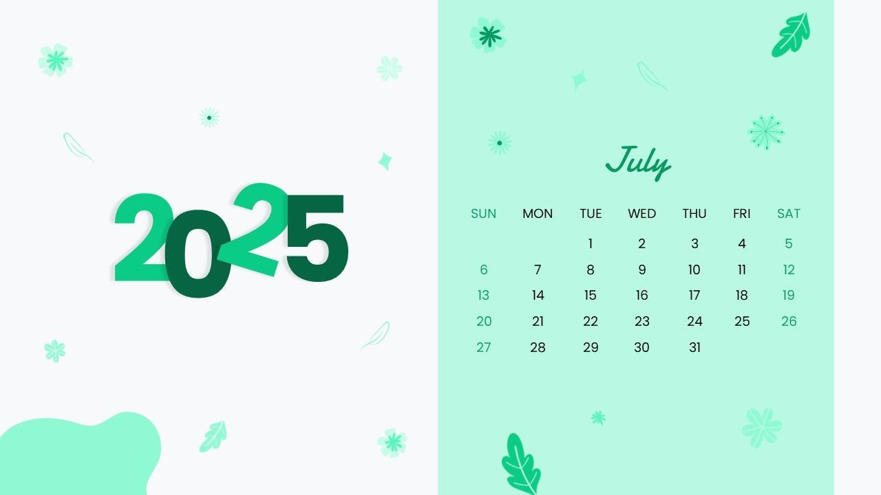1280x720 Free 2025 July Calendar Template For PowerPoint and Google Slides