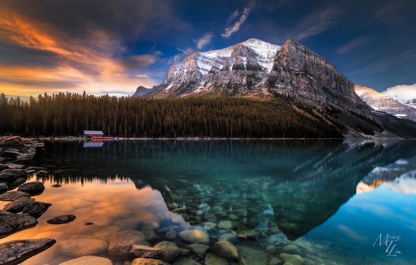 1332x850 Wallpaper mountains, nature, lake, dawn .