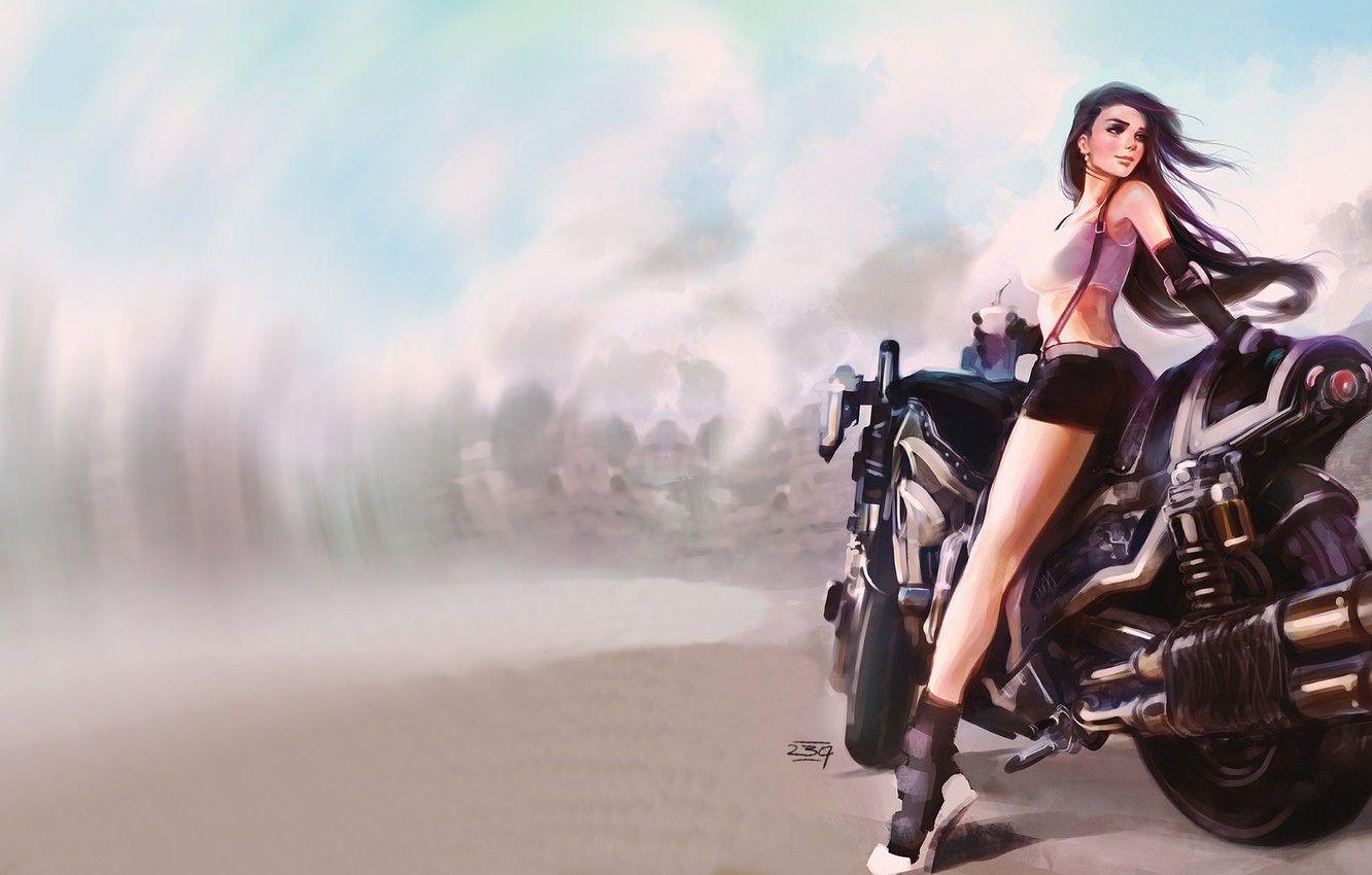 1332x850 Wallpaper road, girl, the wind, the game, art, bike, Final