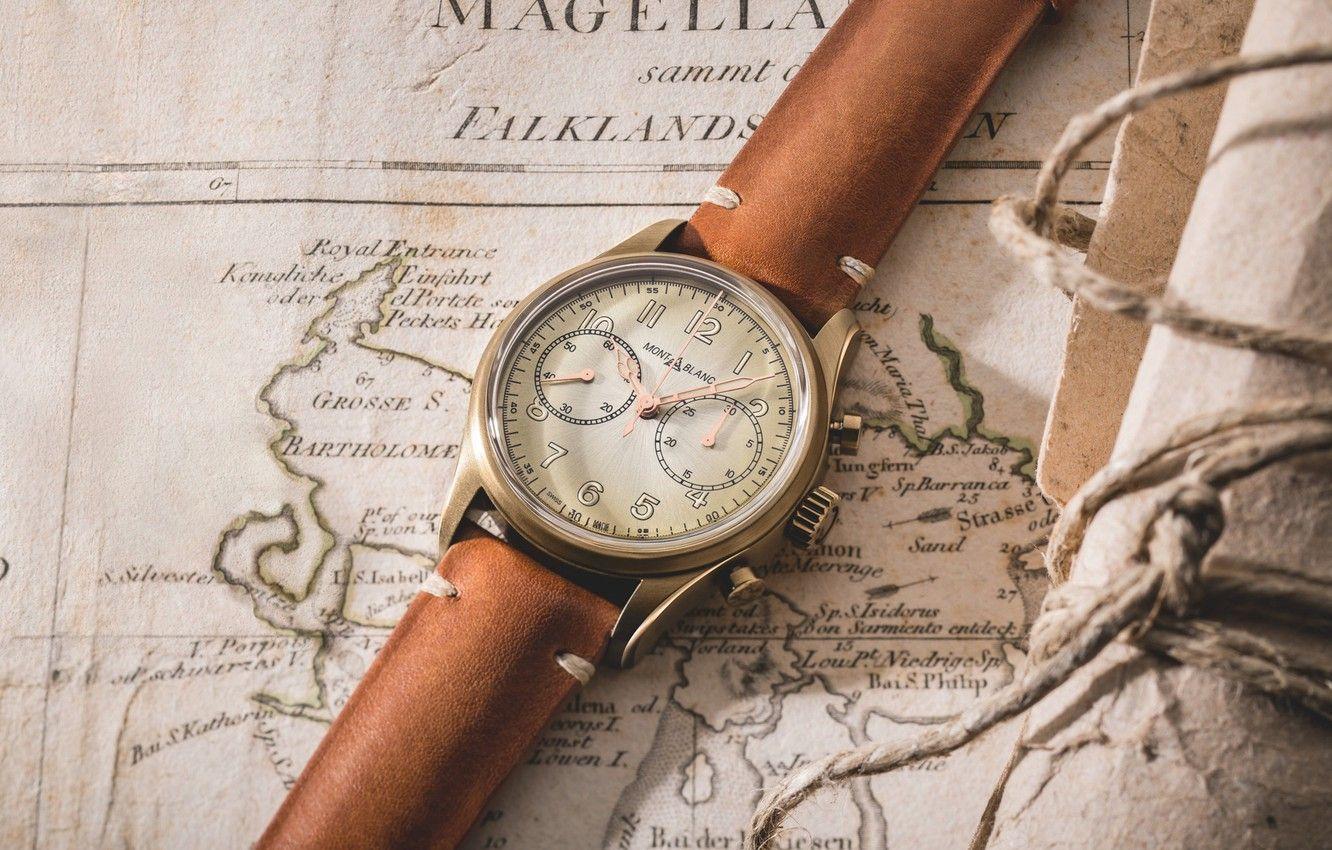 1332x850 Wallpaper bronze, Blanc, Montblanc, vintage wrist watch, 1858 Automatic Chronograph Bronze image for desktop, section стиль