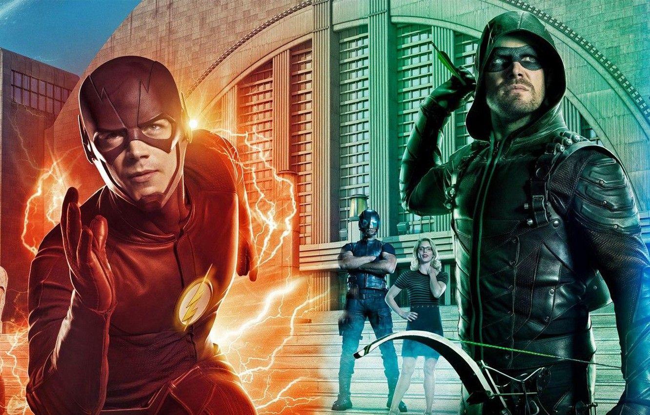 1332x850 Wallpaper girl, man, crossover, hero, Arrow, yuusha, tv