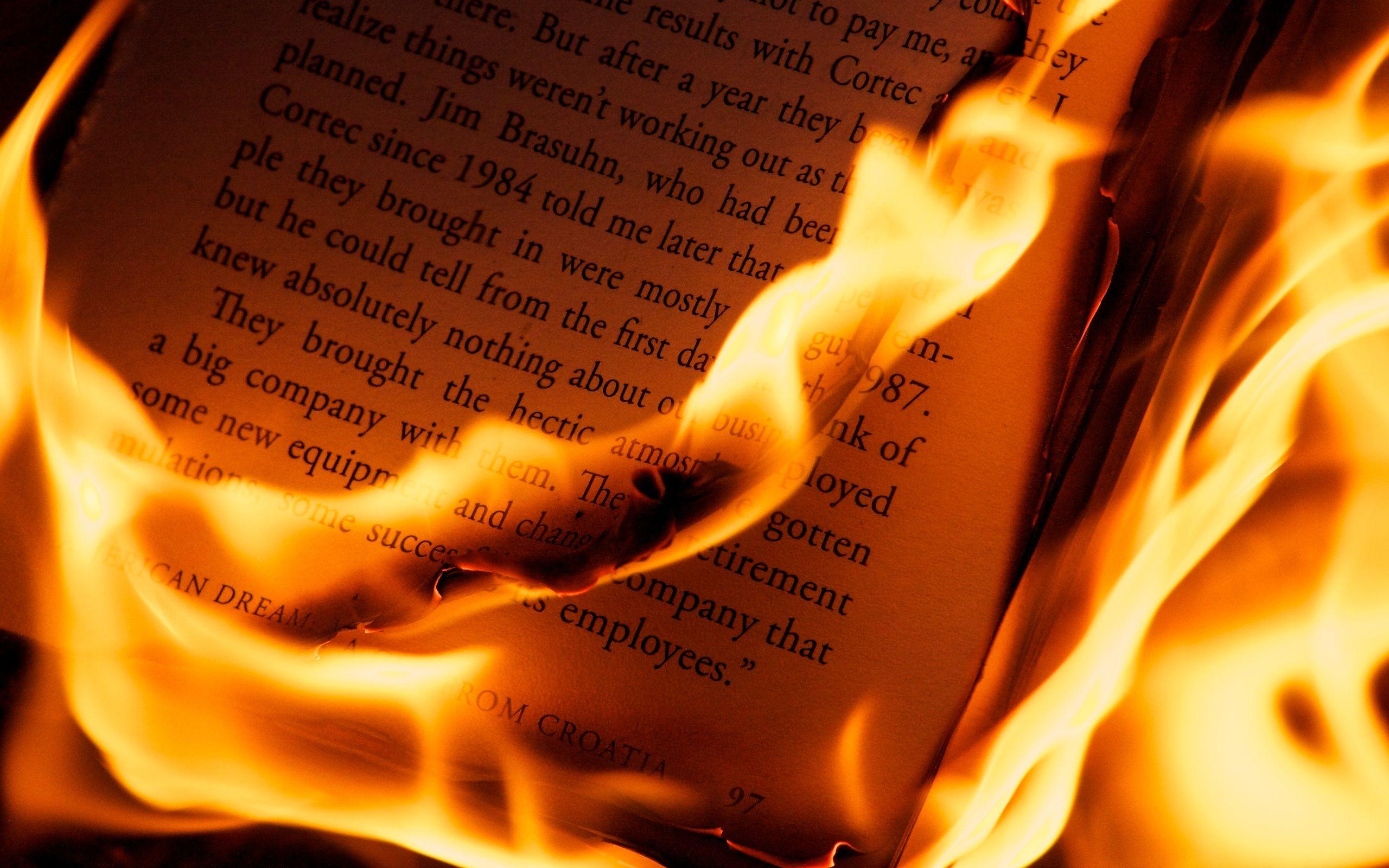 2560x1600 text, fire, books, burning, pages wallpaper