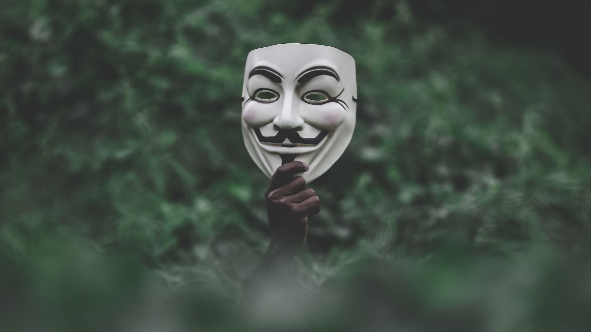 1920x1080 Wallpaper Mask, Hand, Anonymous, Grass Mask