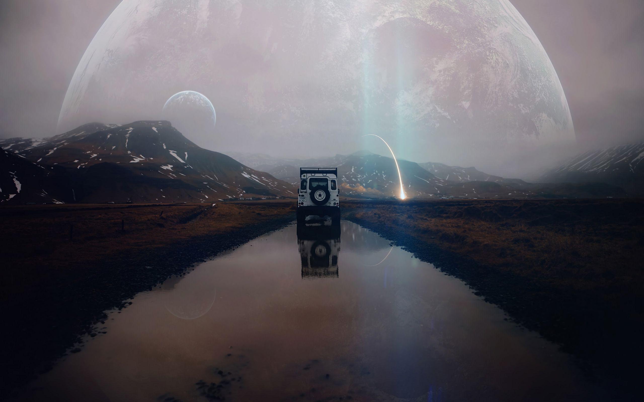 2560x1600 Download wallpaper 2560x1600 suv, mountains, water
