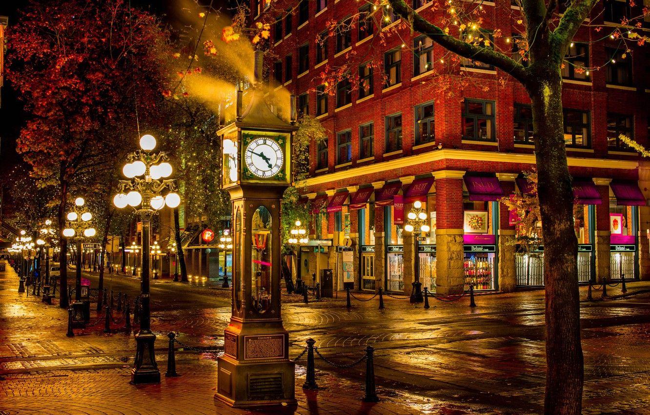 1332x850 Wallpaper street, the building, watch, Canada, lights, Vancouver, Canada, night city, British Columbia, Vancouver, British Columbia image for desktop, section город