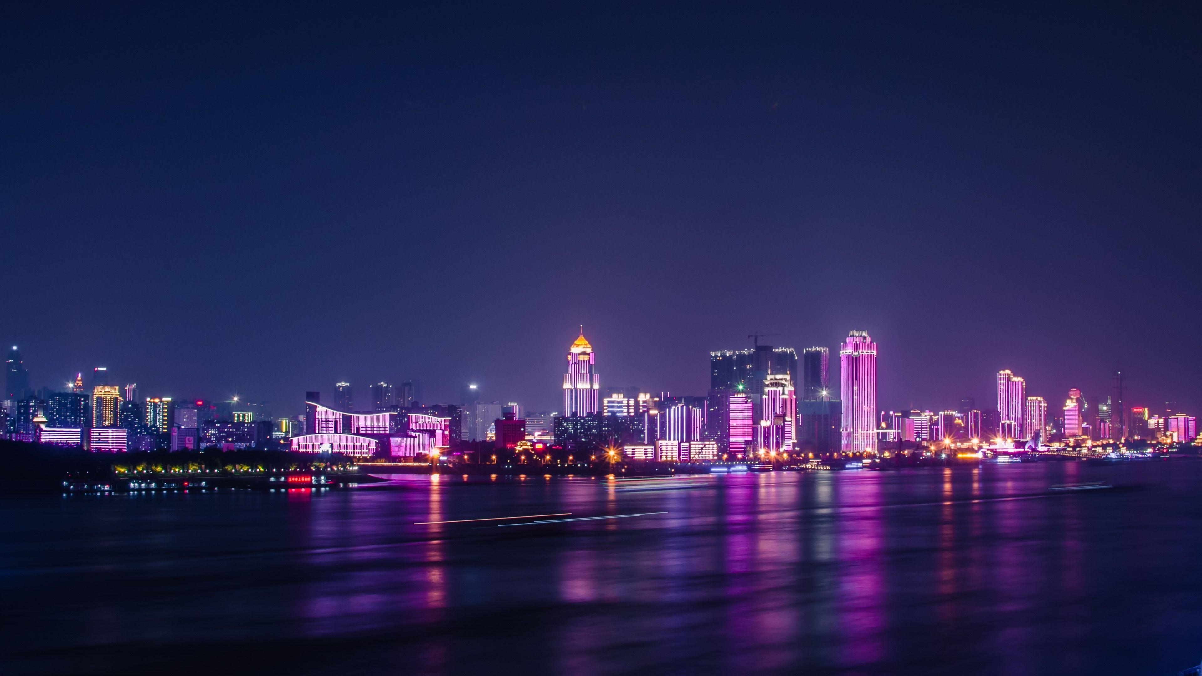3840x2160 Wallpaper Wuhan, Yangtze River, city, skyscrapers, lights