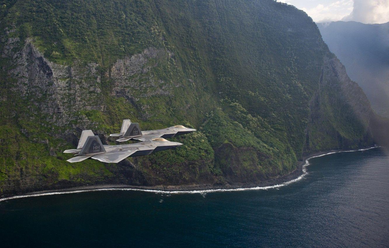 1332x850 Wallpaper flight, shore, fighters, F- Raptor image for desktop, section авиация