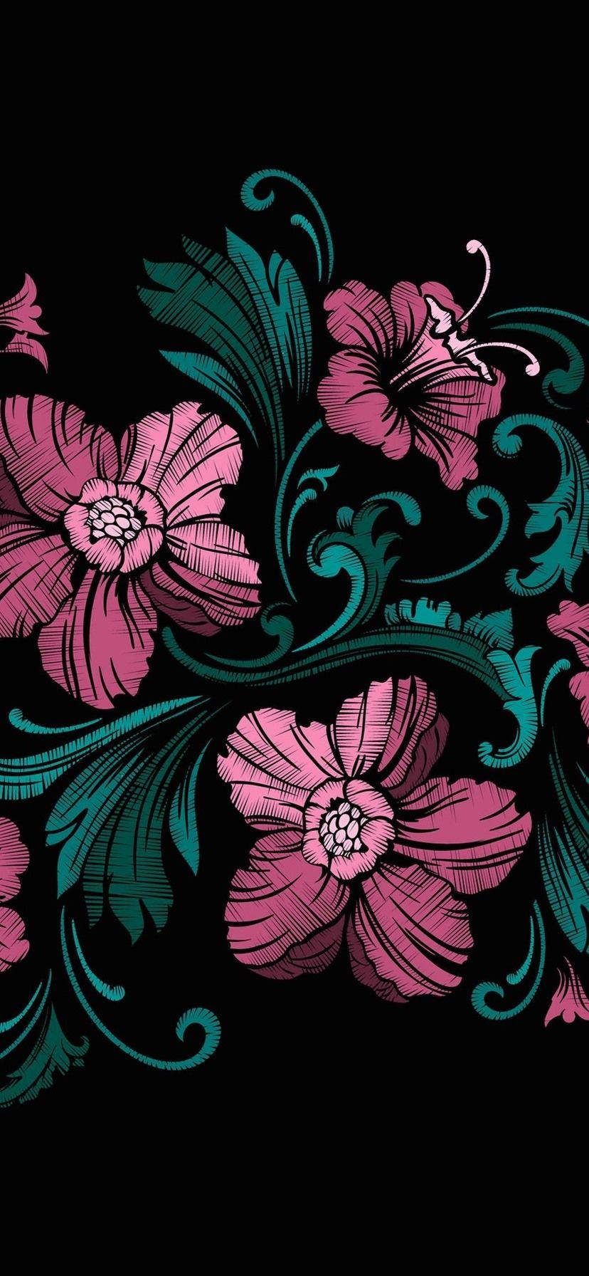 828x1792 Pink flowers, black background, art picture 828x1792 iPhone