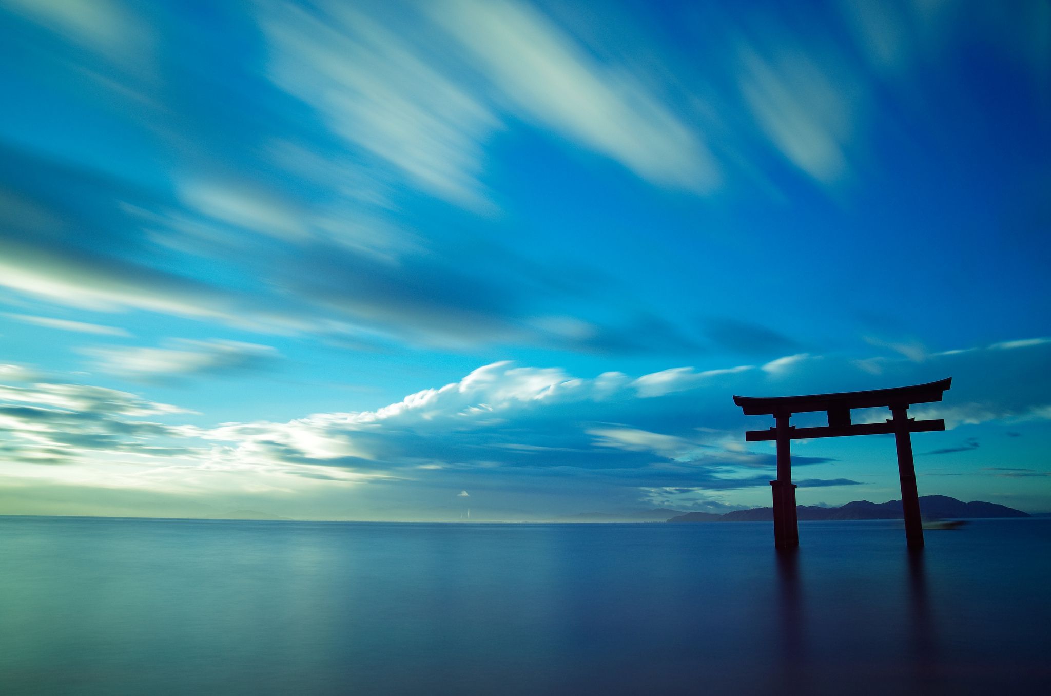 2048x1356 Wallpaper the sky, landscape, the ocean, gate, Japan, Japan, torii for mobile and desktop, section пейзажи, resolution 2048x1356