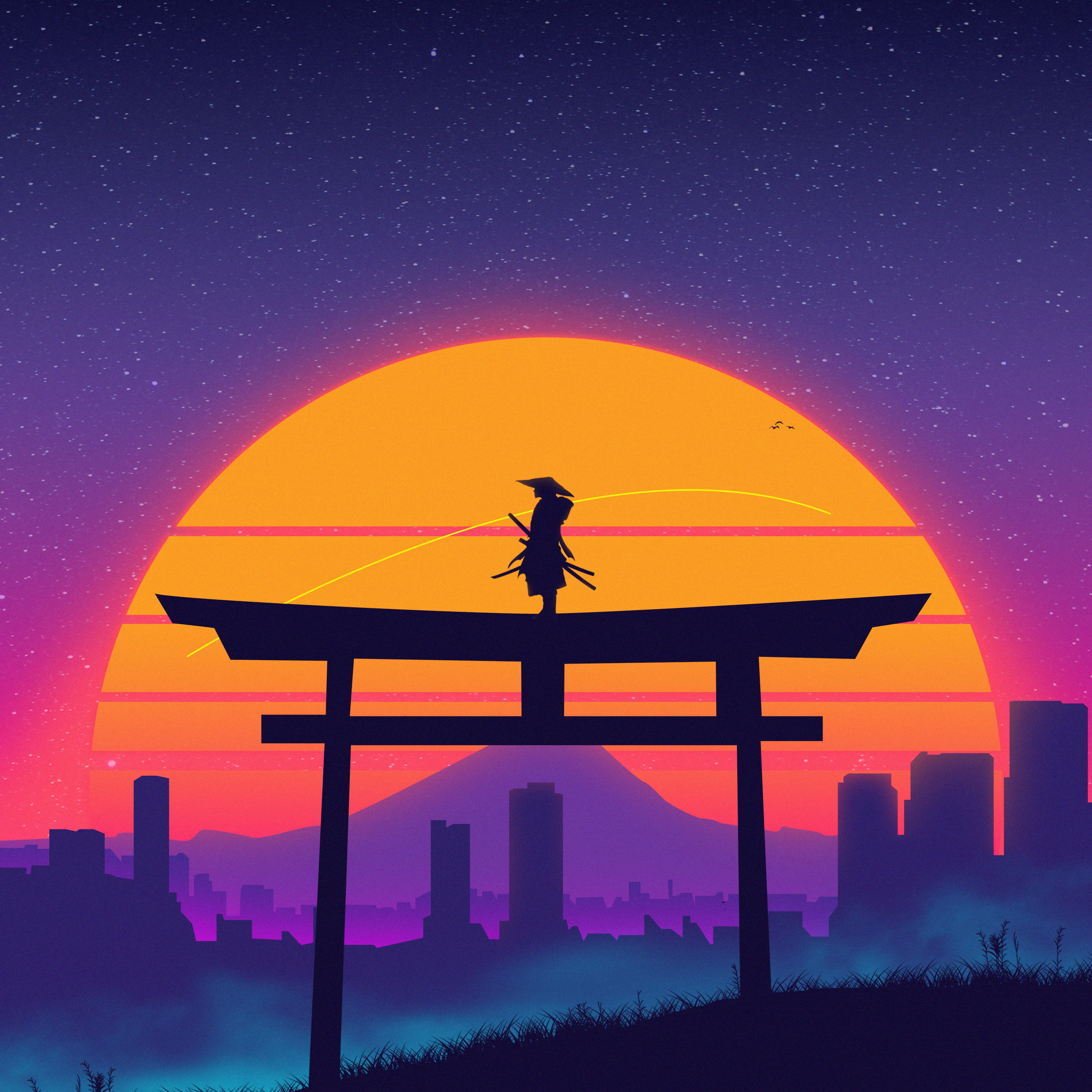 5120x5120 Samurai Wallpaper 4K, Torii gate, Japanese, 5K, Sunset