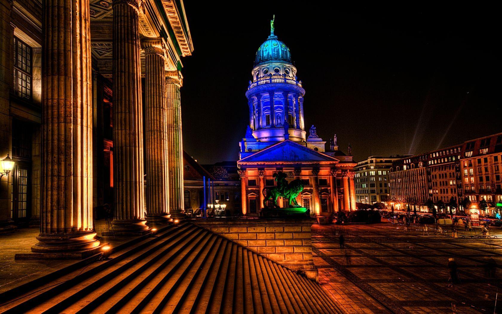 1680x1050 light, night, Berlin, HDR photography, cities wallpaper